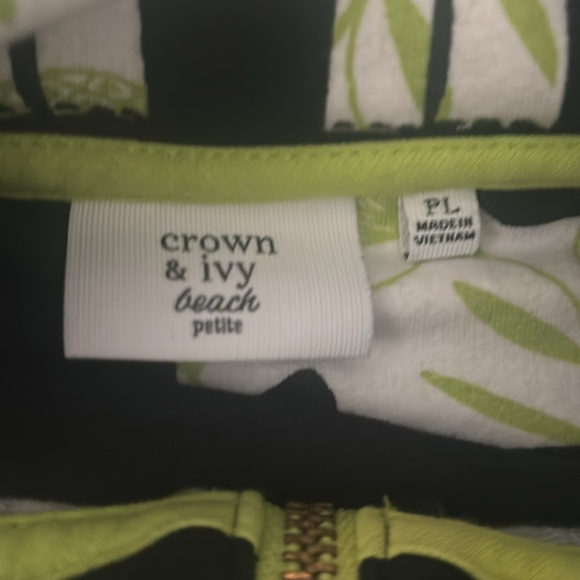 Crown & Ivy Beach Petite L Elephant Blue Green Pullover - Picture 5 of 6